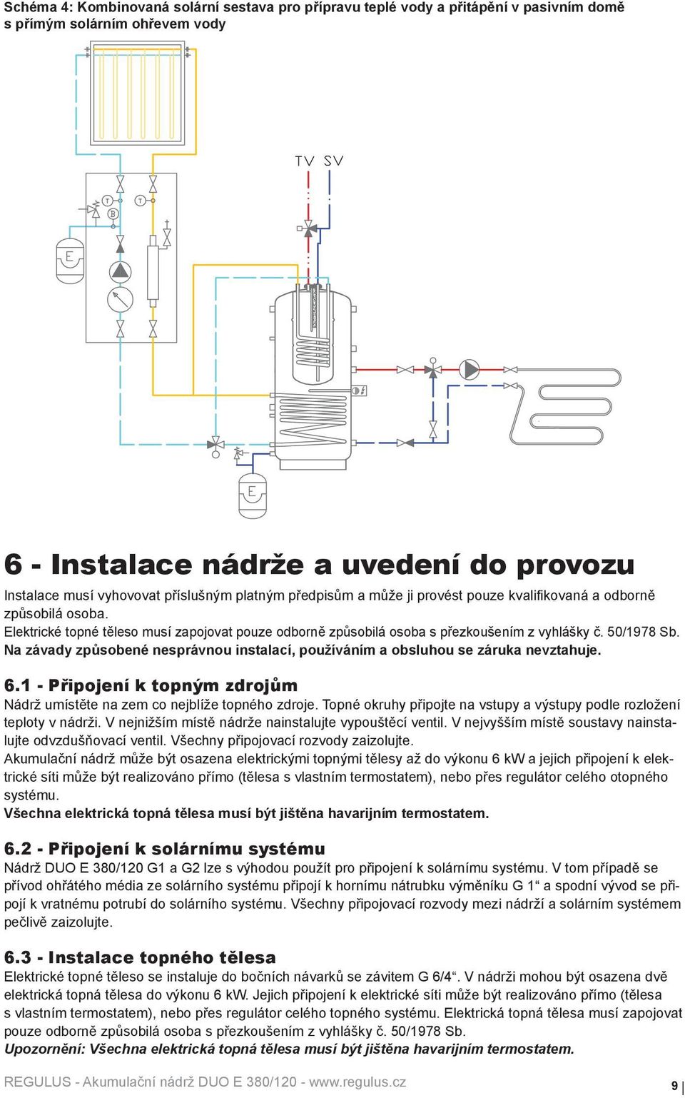 Na závady způsobené nesprávnou instalací, používáním a obsluhou se záruka nevztahuje. 6.1 - Připojení k topným zdrojům Nádrž umístěte na zem co nejblíže topného zdroje.