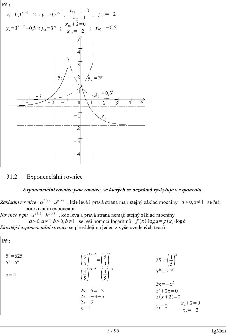 Základní rovnice a f x =a g x, kde levá i pravá strana mají stejný základ mocniny a0,a se řeší porovnáním exponentů.