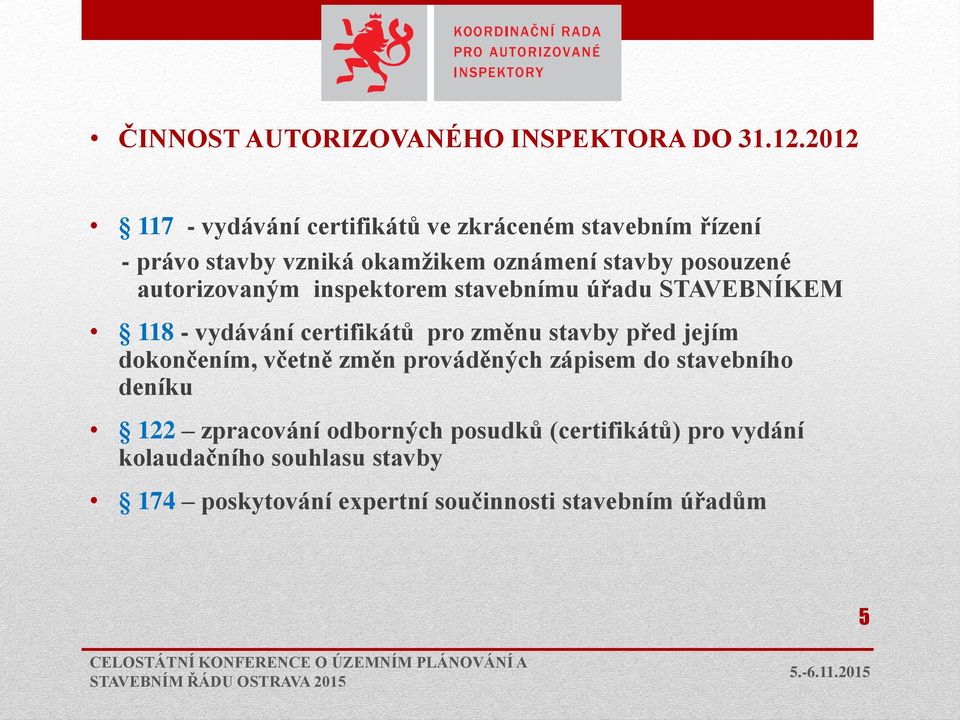 autorizovaným inspektorem stavebnímu úřadu STAVEBNÍKEM 118 - vydávání certifikátů pro změnu stavby před jejím