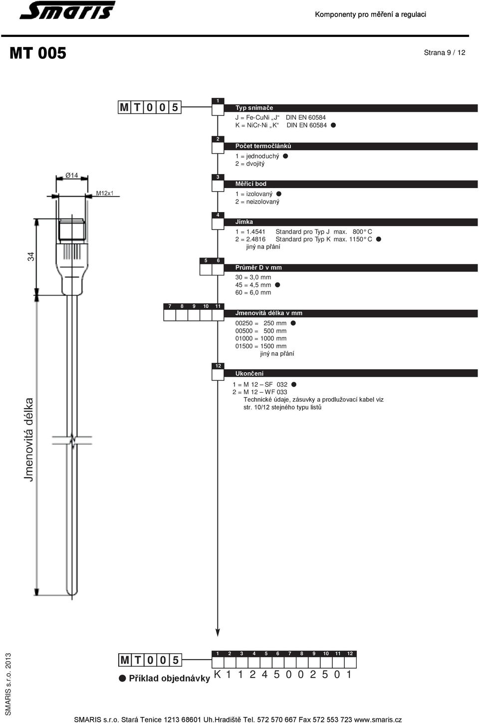 0 C 6 Průměr D v mm 30 = 3,0 mm =, mm 60 = 6,0 mm 7 9 0 Jmenovitá délka v mm 000 = 0 mm 0000 = 00 mm 0000 = 000 mm 000 = 00