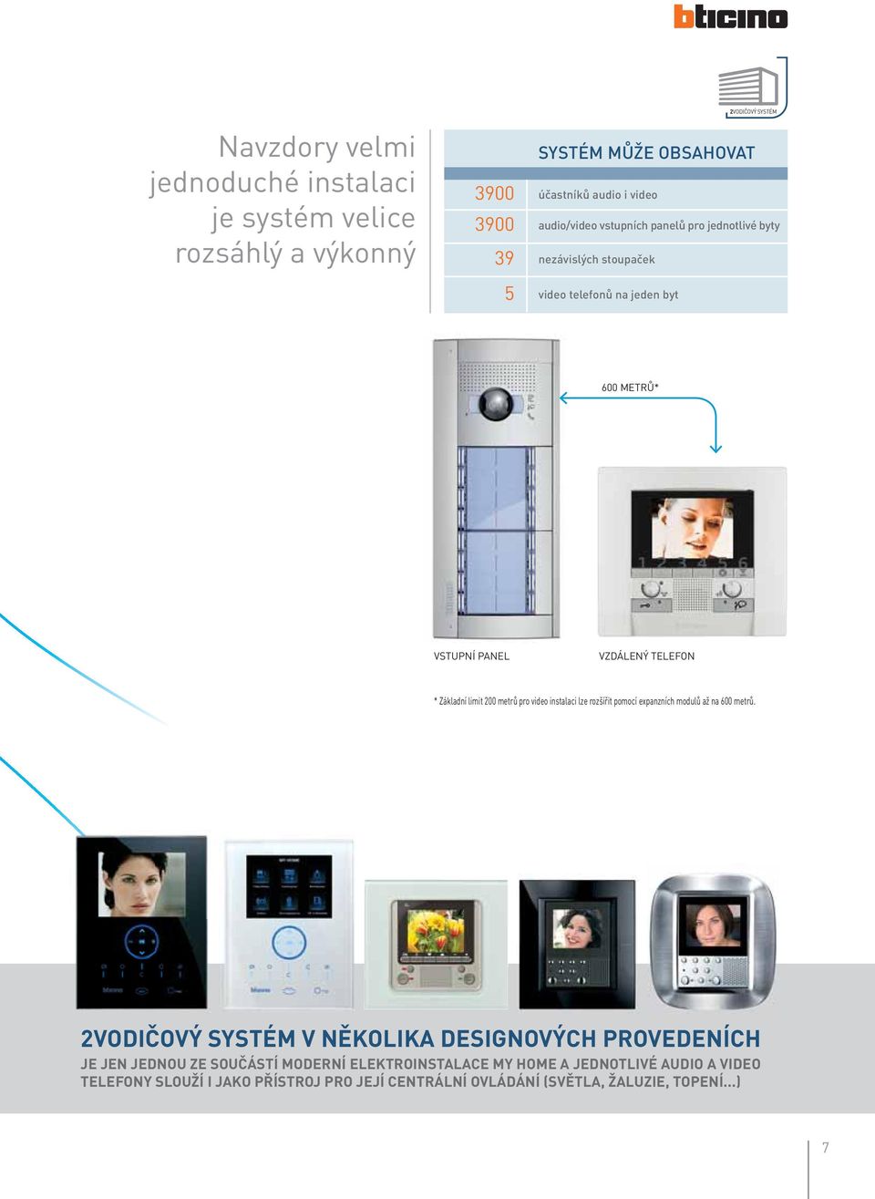 limit 200 metrů pro video instalaci lze rozšířit pomocí expanzních modulů až na 600 metrů.