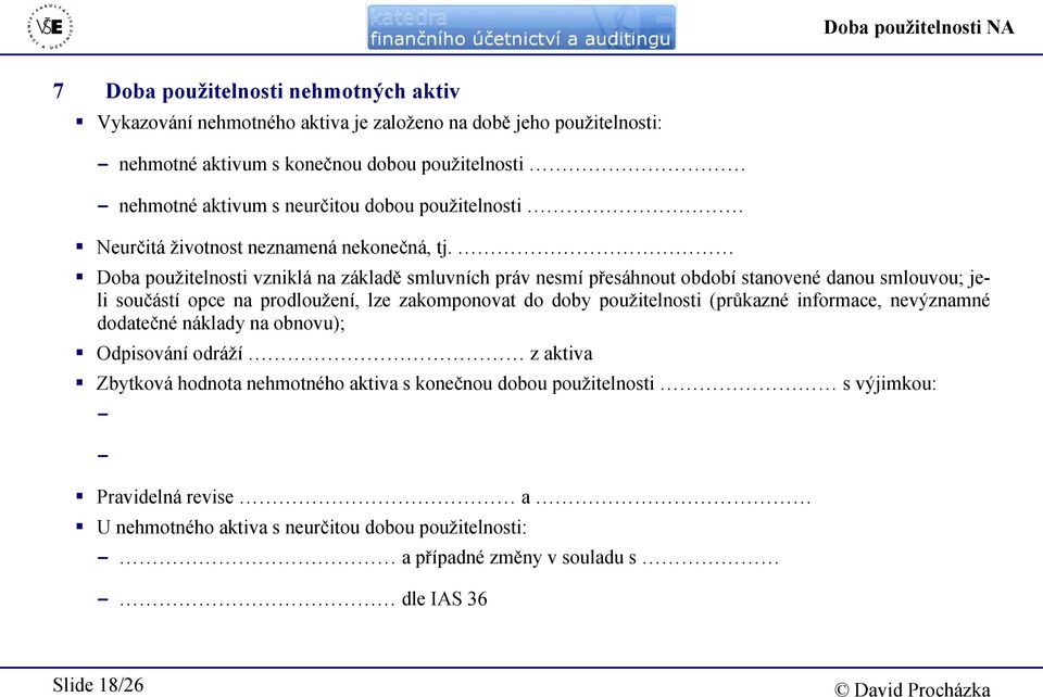 Doba použitelnosti vzniklá na základě smluvních práv nesmí přesáhnout období stanovené danou smlouvou; jeli součástí opce na prodloužení, lze zakomponovat do doby použitelnosti