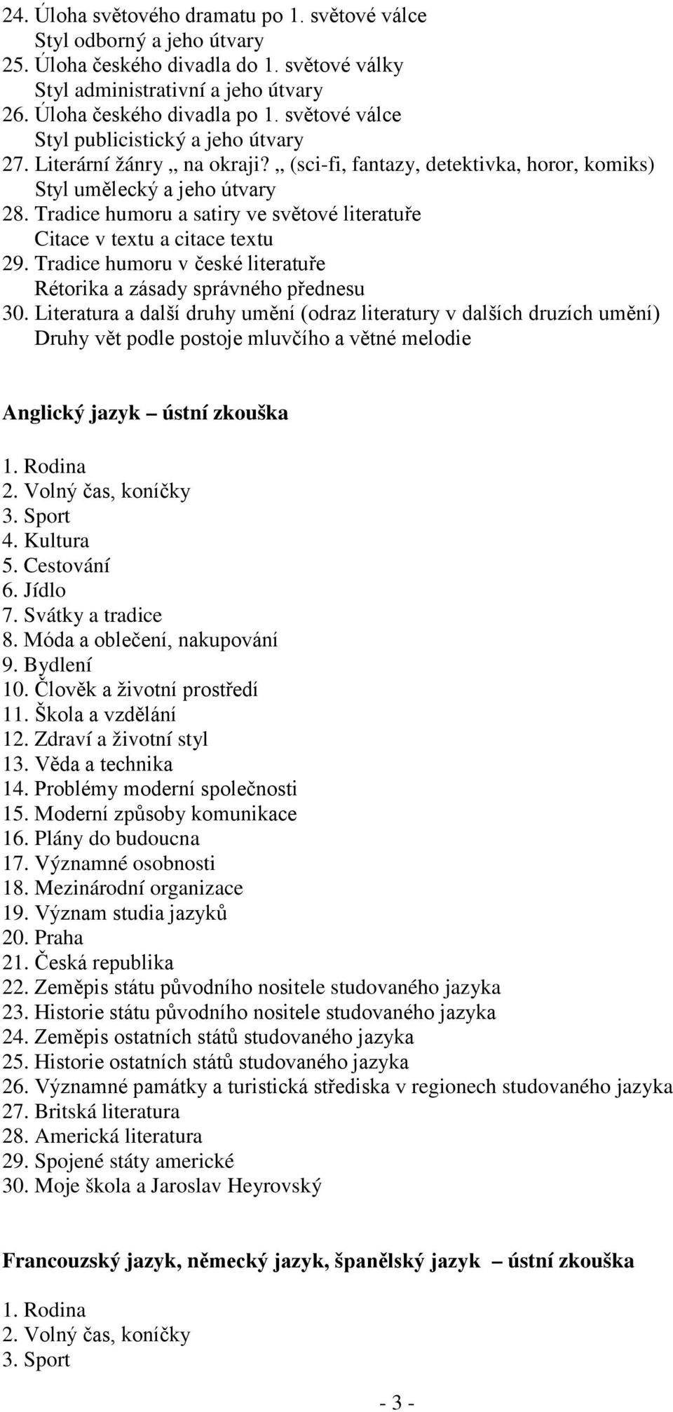 Tradice humoru a satiry ve světové literatuře Citace v textu a citace textu 29. Tradice humoru v české literatuře Rétorika a zásady správného přednesu 30.