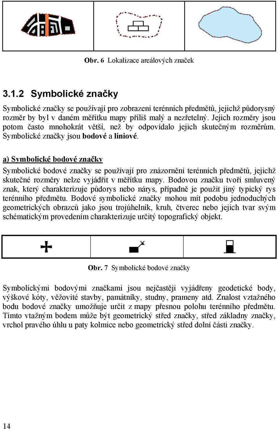 Jejich rozměry jsou potom často mnohokrát větší, než by odpovídalo jejich skutečným rozměrům. Symbolické značky jsou bodové a liniové.