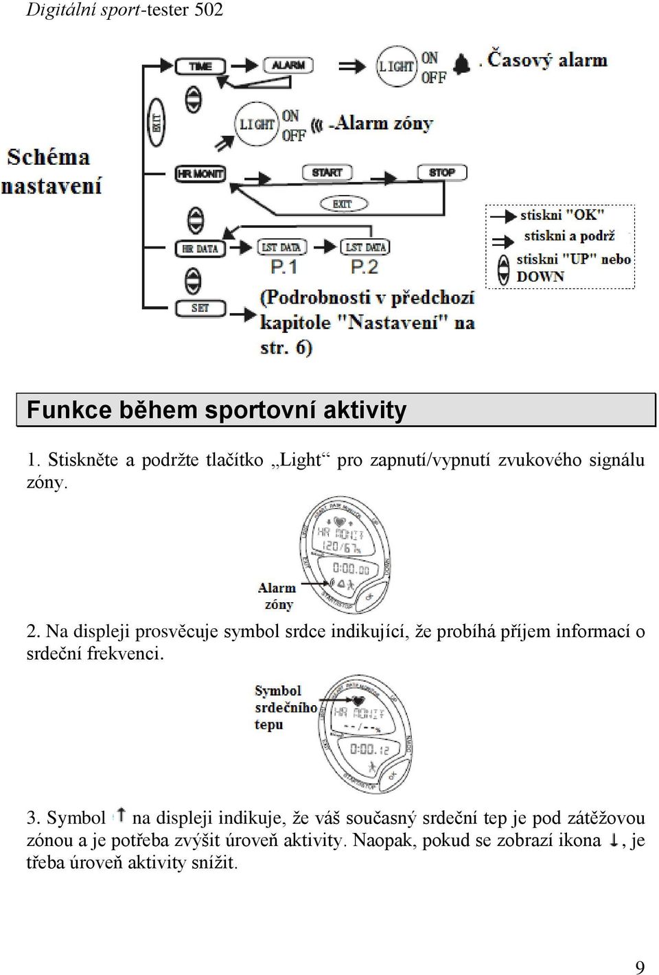 Na displeji prosvěcuje symbol srdce indikující, ţe probíhá příjem informací o srdeční frekvenci. 3.