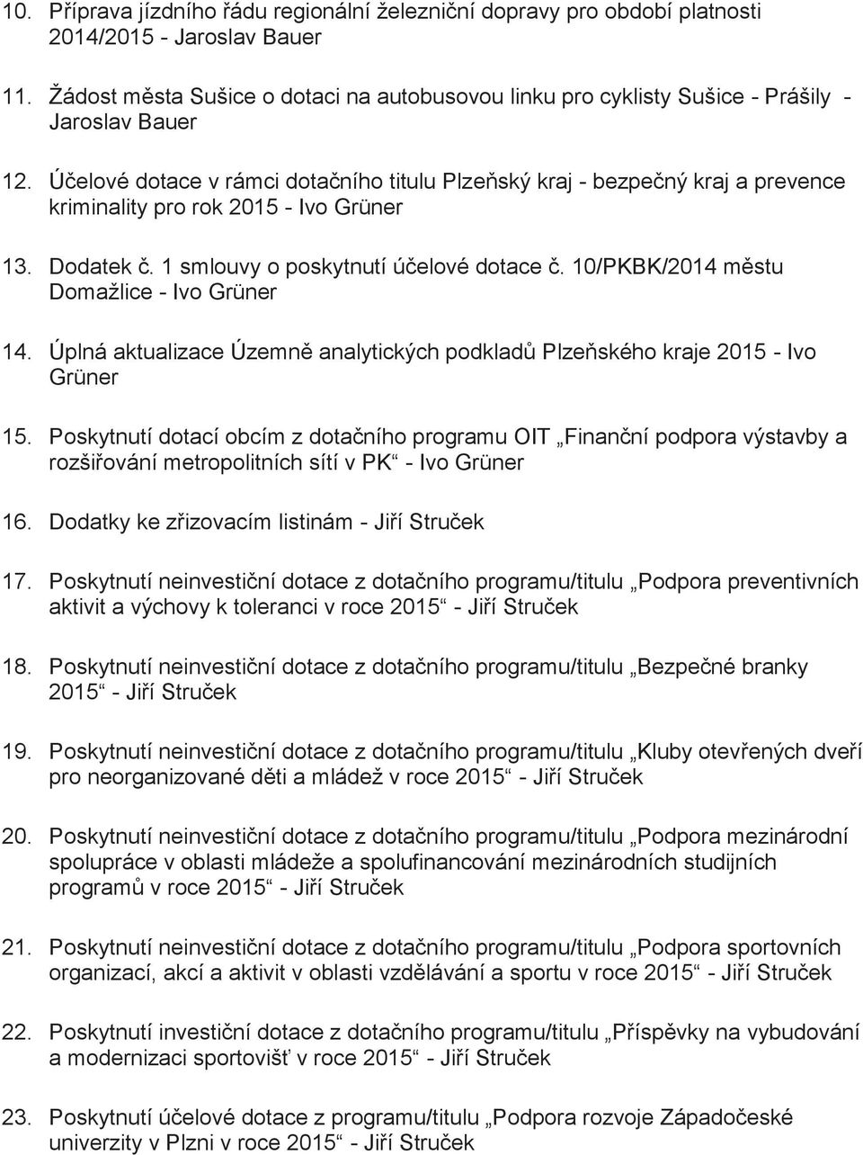 Účelové dotace v rámci dotačního titulu Plzeňský kraj - bezpečný kraj a prevence kriminality pro rok 2015 - Ivo Grüner 13. Dodatek č. 1 smlouvy o poskytnutí účelové dotace č.