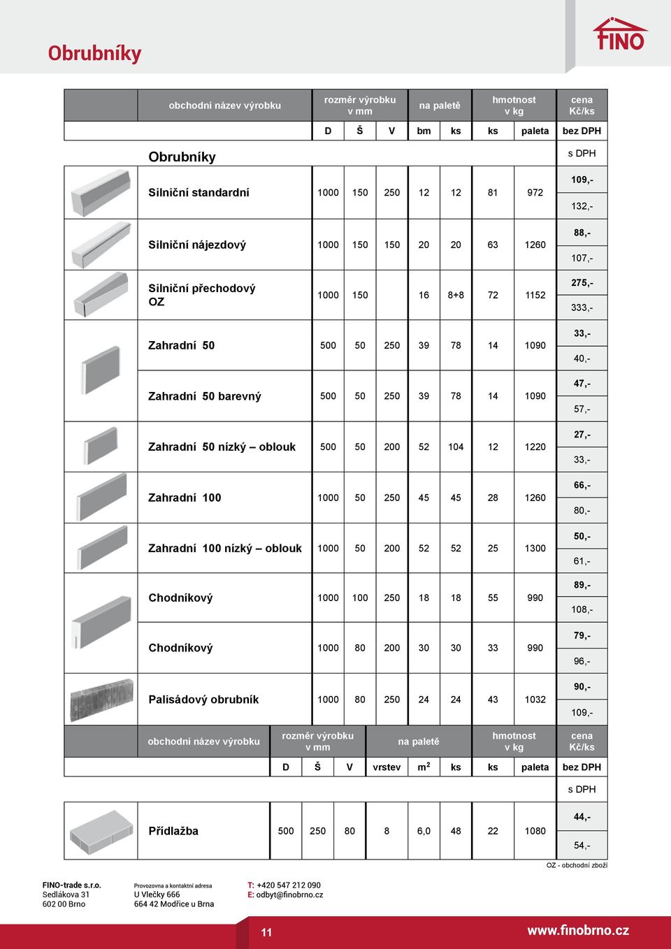 nízký oblouk 1000 50 200 52 52 25 1300 Chodníkový 1000 100 250 18 18 55 990 Chodníkový 1000 80 200 30 30 33 990 Palisádový obrubník 1000 80 250 24 24 43 1032 D Š V vrstev m 2 ks ks paleta