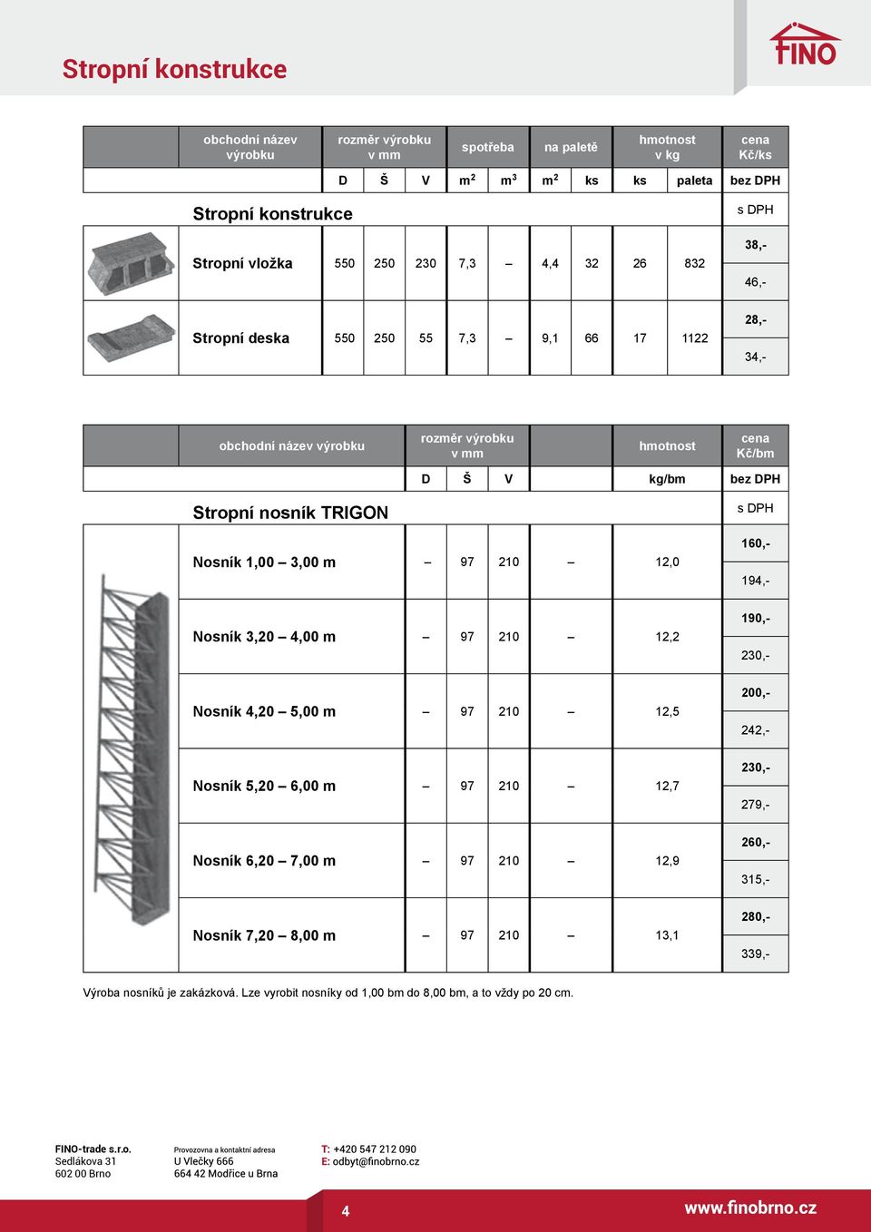 Nosník 4,20 5,00 m 97 210 12,5 Nosník 5,20 6,00 m 97 210 12,7 Nosník 6,20 7,00 m 97 210 12,9 Nosník 7,20 8,00 m 97 210 13,1 38,- 46,- 28,- 34,- 160,-