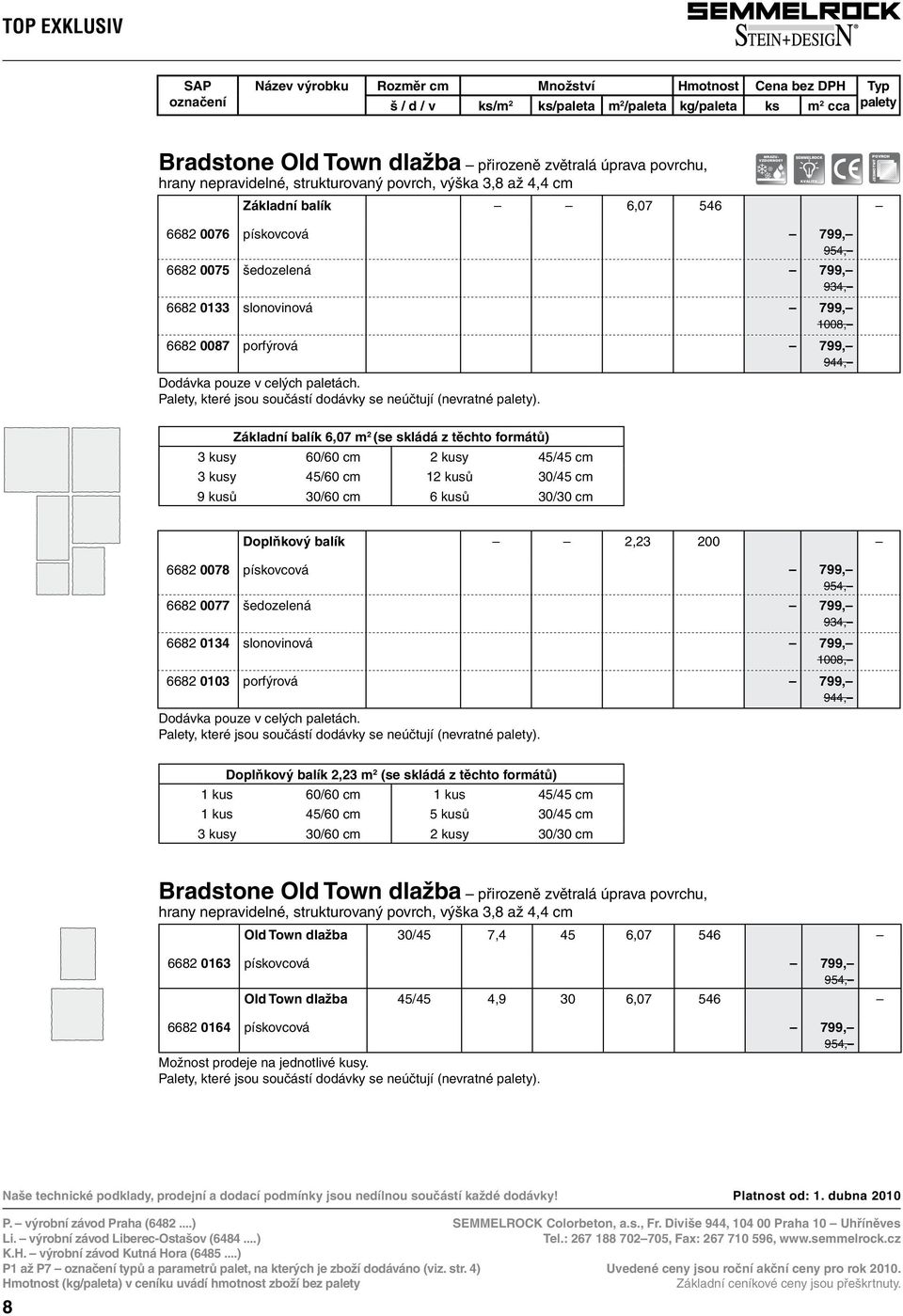 POVRCH JEDNOTNÝ Základní balík 6,07 m 2 (se skládá z těchto formátů) 3 kusy 60/60 cm 2 kusy 45/45 cm 3 kusy 45/60 cm 12 kusů 30/45 cm 9 kusů 30/60 cm 6 kusů 30/30 cm Doplňkový balík 2,23 200 6682