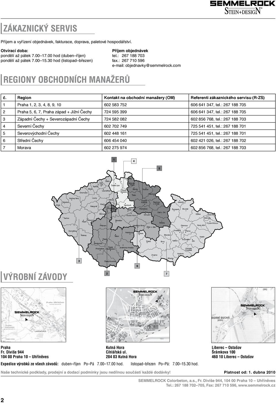 Region Kontakt na obchodní manažery (OM) Referenti zákaznického servisu (R-ZS) 1 Praha 1, 2, 3, 4, 8, 9, 10 602 583 752 606 641 347, tel.