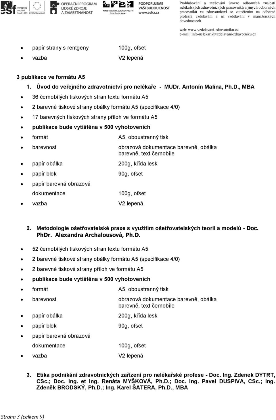 , MBA 36 černobílých tiskových stran textu formátu A5 2 barevné tiskové strany obálky formátu A5 (specifikace 4/0) 17 barevných tiskových strany příloh ve formátu A5 publikace bude vytištěna v 500