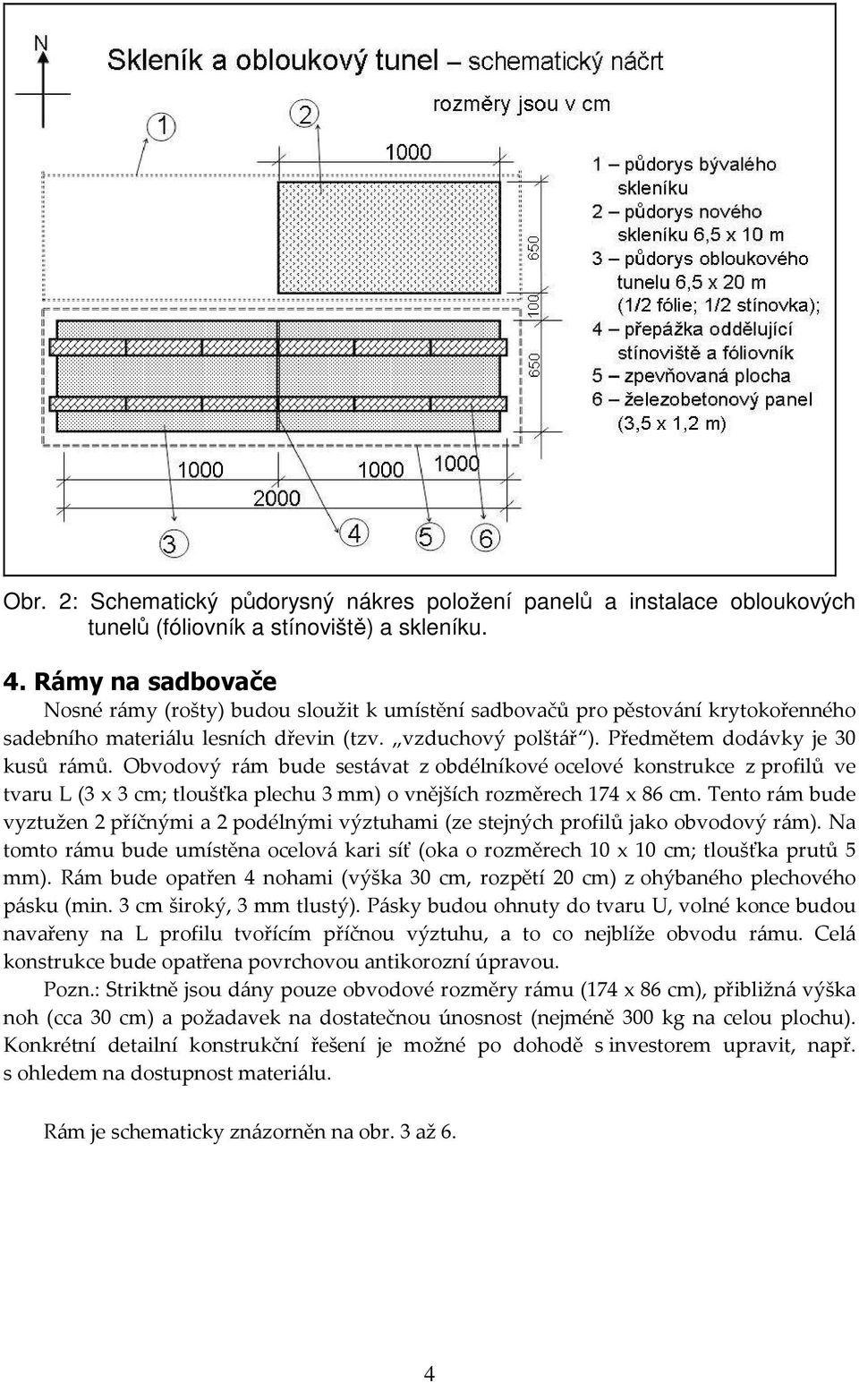 Obvodový rám bude sestávat z obdélníkové ocelové konstrukce z profilů ve tvaru L (3 x 3 cm; tloušťka plechu 3 mm) o vnějších rozměrech 174 x 86 cm.