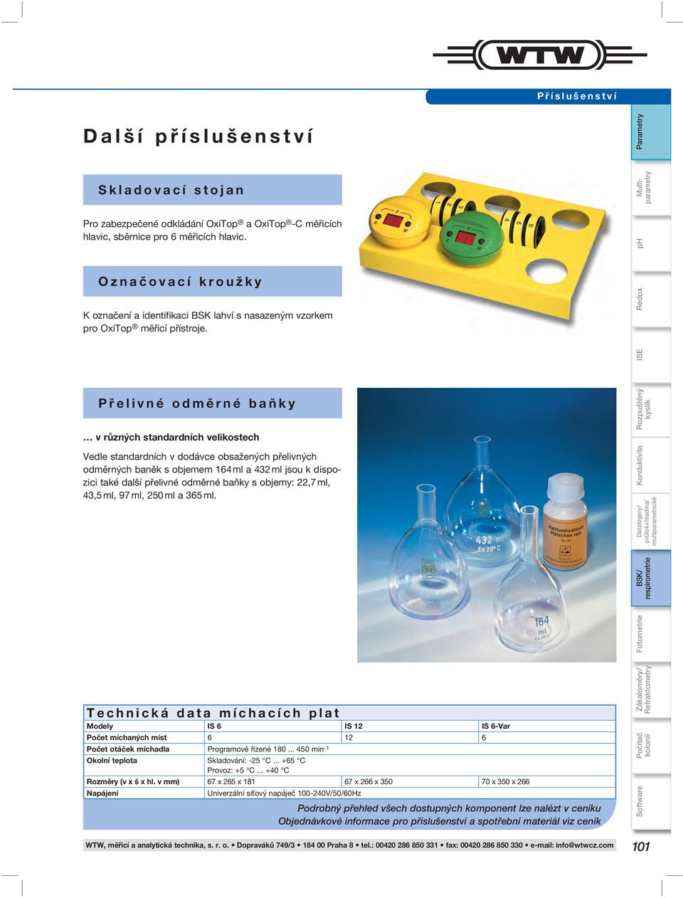 Přelivné odměrné baňky v různých standardních velikostech Vedle standardních v dodávce obsažených přelivných odměrných baněk s objemem 164 ml a 432 ml jsou k dispozici také další přelivné odměrné