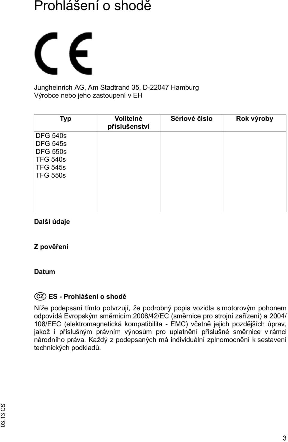 motorovým pohonem odpovídá Evropským sm rnicím 2006/42/EC (sm rnice pro strojní za ízení) a 2004/ 108/EEC (elektromagnetická kompatibilita - EMC) v etn jejich pozd