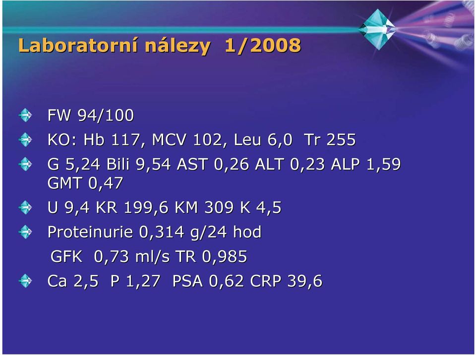 GMT 0,47 U 9,4 KR 199,6 KM 309 K 4,5 Proteinurie 0,314