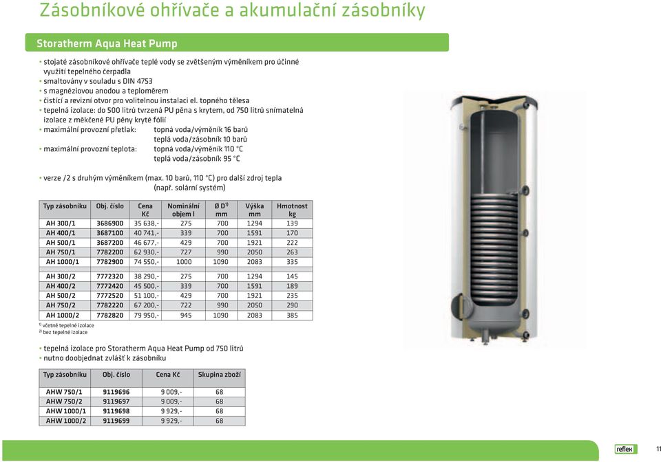 topného tělesa tepelná izolace: do 500 litrů tvrzená PU pěna s krytem, od 750 litrů snímatelná izolace z měkčené PU pěny kryté fólií maximální provozní přetlak: zásobníku Obj.
