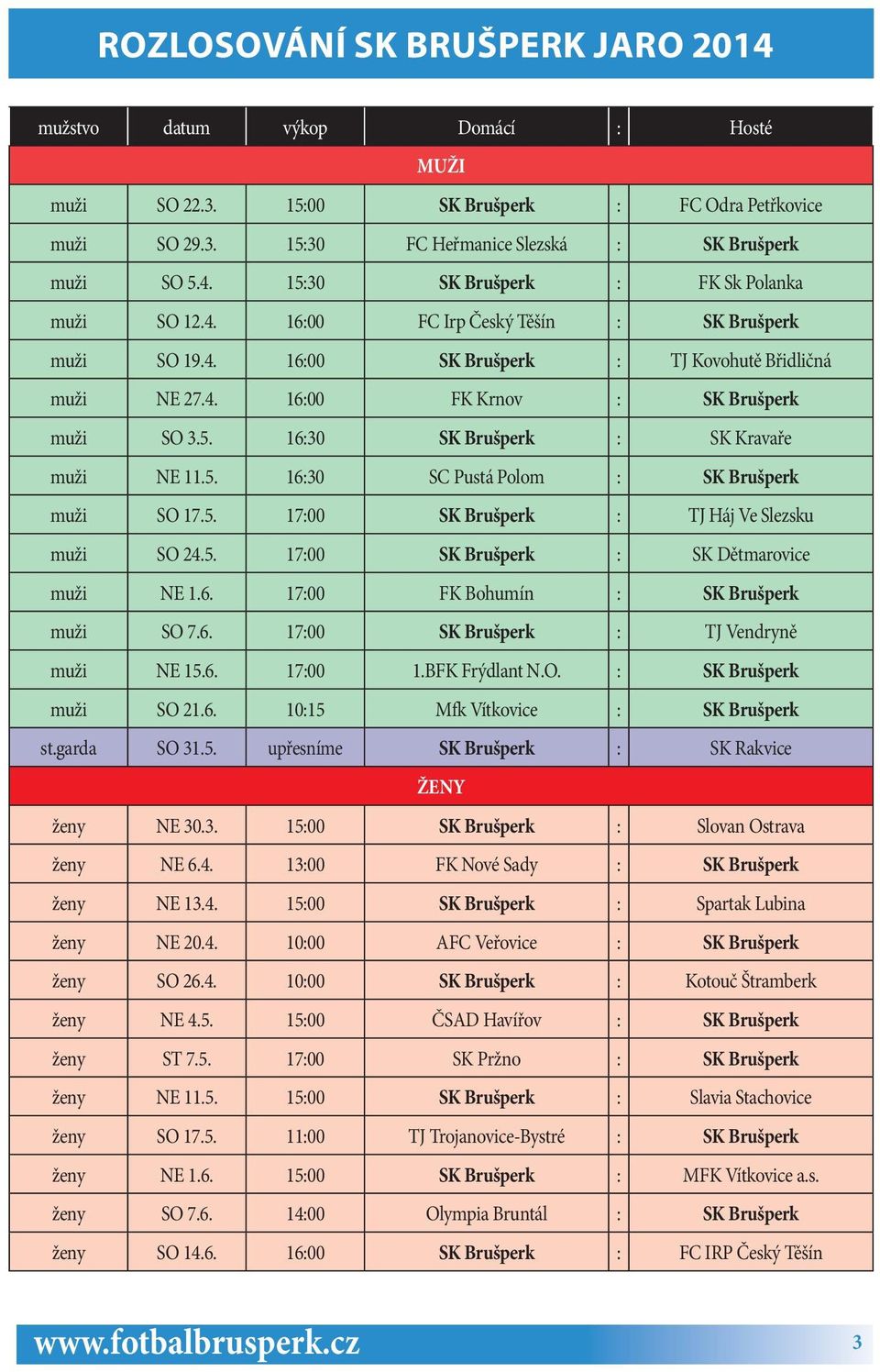 5. 17:00 SK Brušperk : TJ Háj Ve Slezsku muži SO 24.5. 17:00 SK Brušperk : SK Dětmarovice muži NE 1.6. 17:00 FK Bohumín : SK Brušperk muži SO 7.6. 17:00 SK Brušperk : TJ Vendryně muži NE 15.6. 17:00 1.