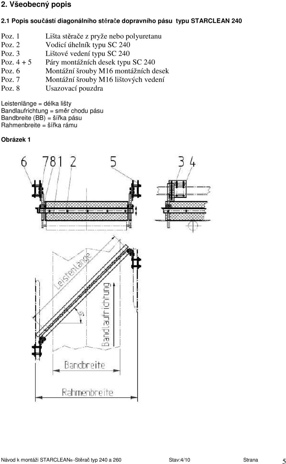 4 + 5 Páry montážních desek typu SC 240 Poz. 6 Montážní šrouby M16 montážních desek Poz.