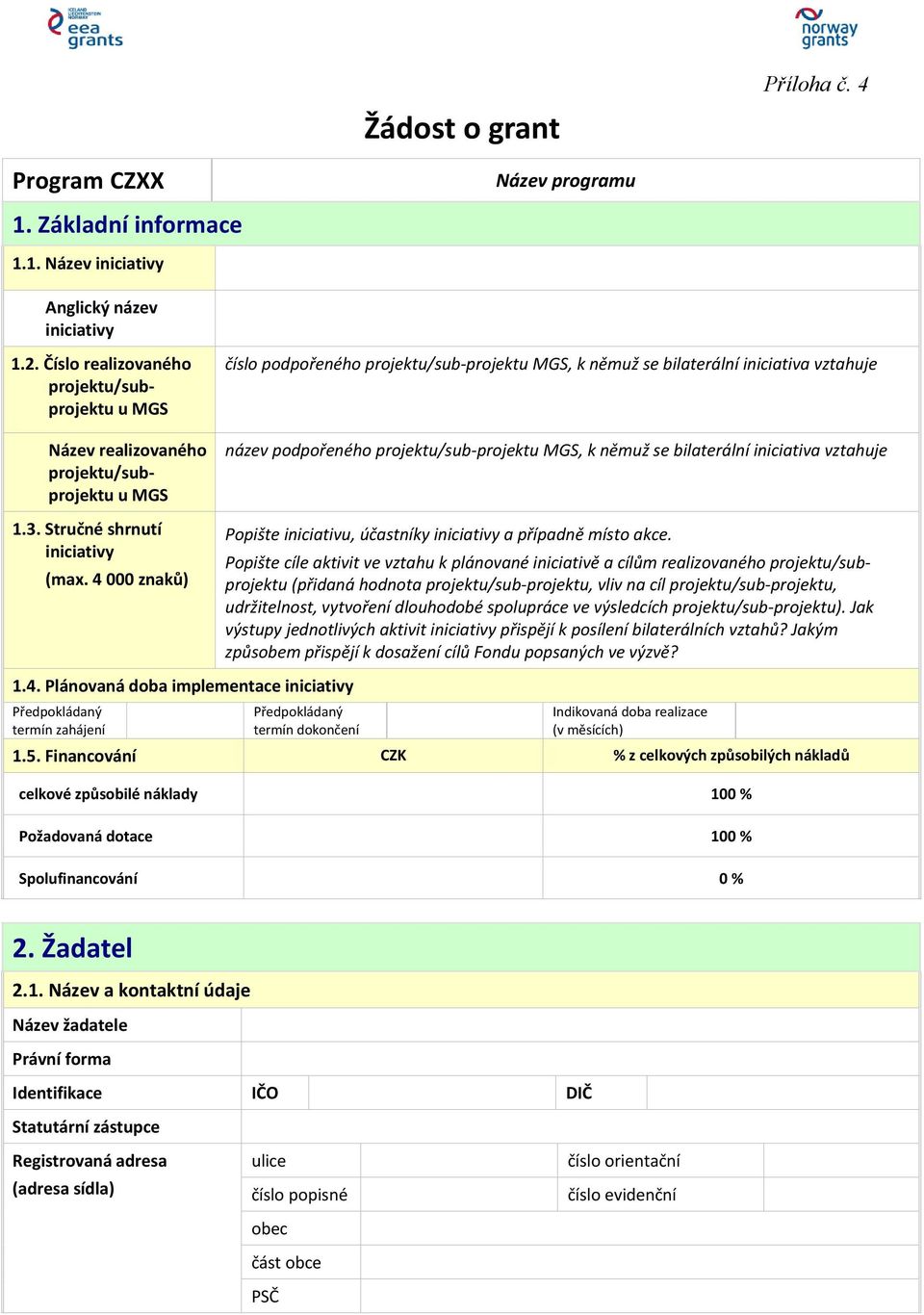 4 000 znaků) číslo podpořeného projektu/sub-projektu MGS, k němuž se bilaterální iniciativa vztahuje název podpořeného projektu/sub-projektu MGS, k němuž se bilaterální iniciativa vztahuje Popište