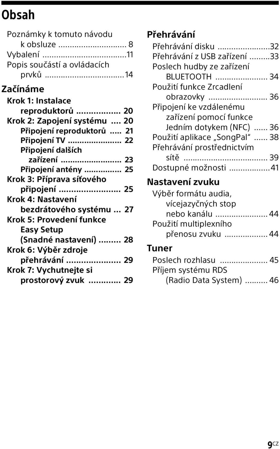 .. 27 Krok 5: Provedení funkce Easy Setup (Snadné nastavení)... 28 Krok 6: Výběr zdroje přehrávání... 29 Krok 7: Vychutnejte si prostorový zvuk... 29 Přehrávání Přehrávání disku.