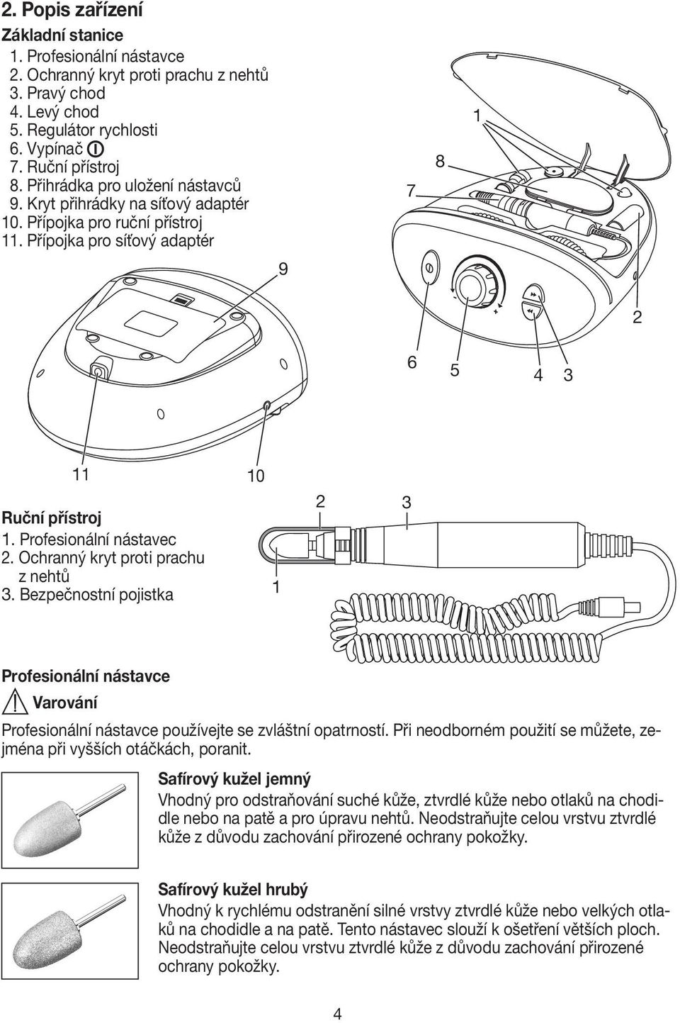 Ochranný kryt proti prachu z nehtů 3. Bezpečnostní pojistka 10 1 2 3 Profesionální nástavce Profesionální nástavce používejte se zvláštní opatrností.