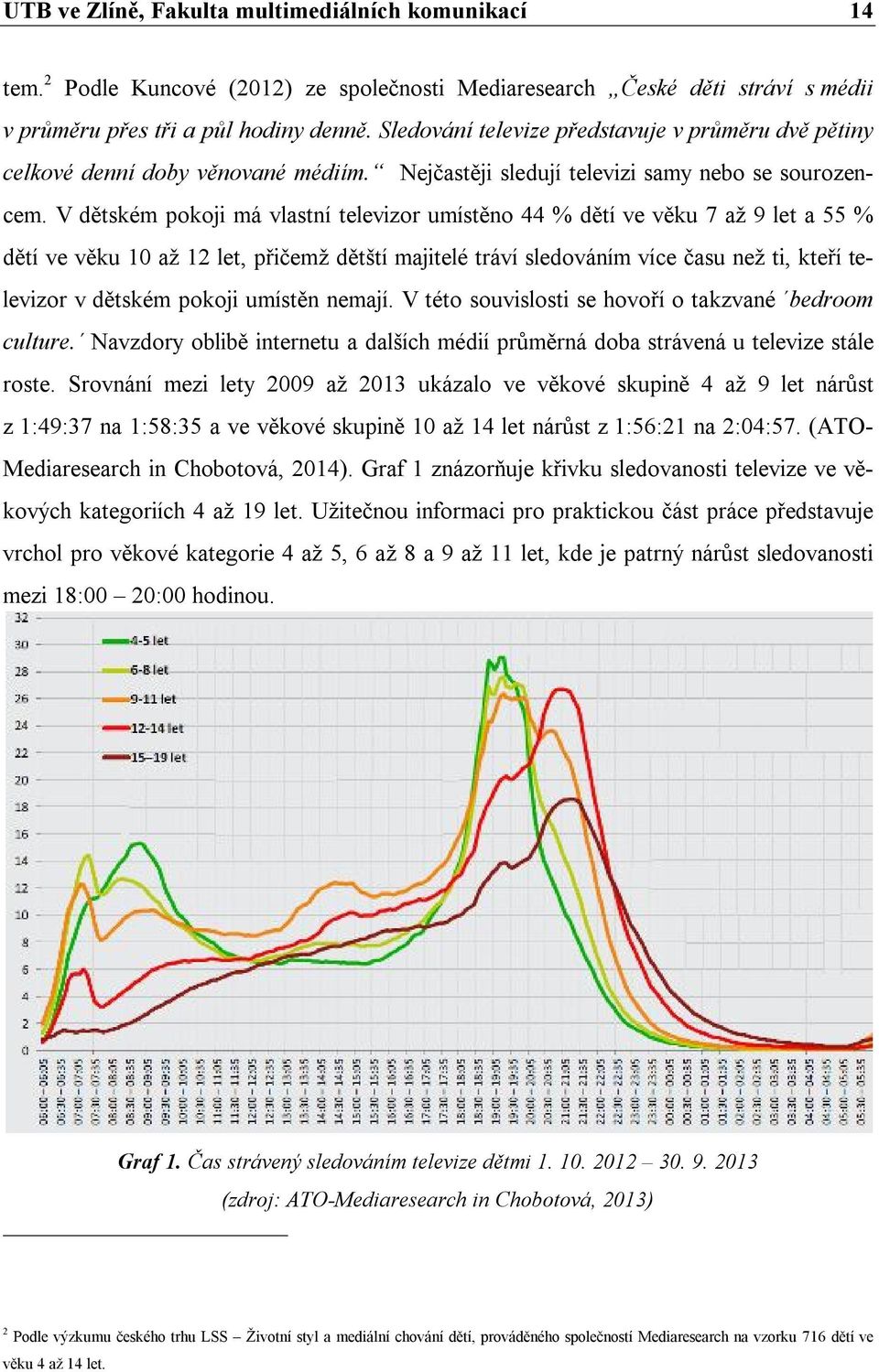 V dětském pokoji má vlastní televizor umístěno 44 % dětí ve věku 7 až 9 let a 55 % dětí ve věku 10 až 12 let, přičemž dětští majitelé tráví sledováním více času než ti, kteří televizor v dětském