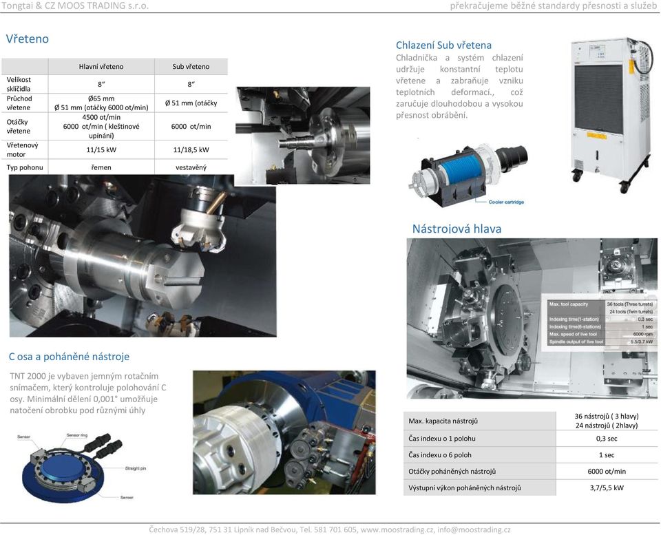, což zaručuje dlouhodobou a vysokou přesnost obrábění. Nástrojová hlava C osa a poháněné nástroje TNT 2000 je vybaven jemným rotačním snímačem, který kontroluje polohování C osy.