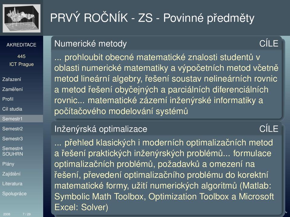 obyčejných a parciálních diferenciálních rovnic... matematické zázemí inženýrské informatiky a počítačového modelování systémů Inženýrská optimalizace.