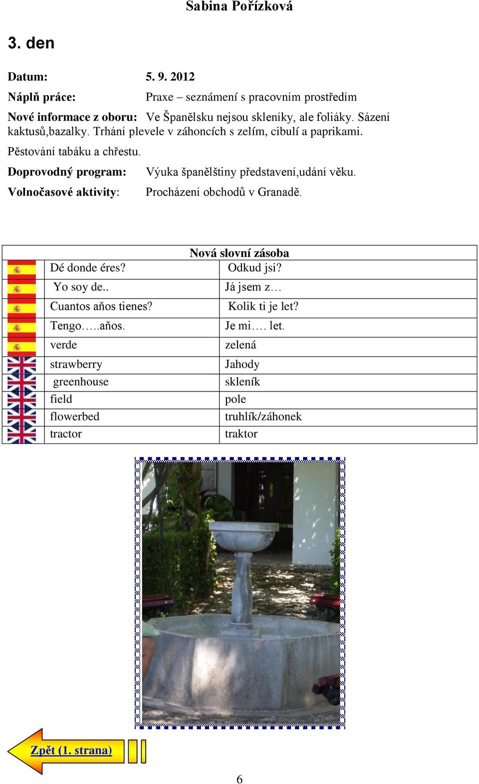 Doprovodný program: Výuka španělštiny představení,udání věku. Procházení obchodů v Granadě. Dé donde éres? Yo soy de.