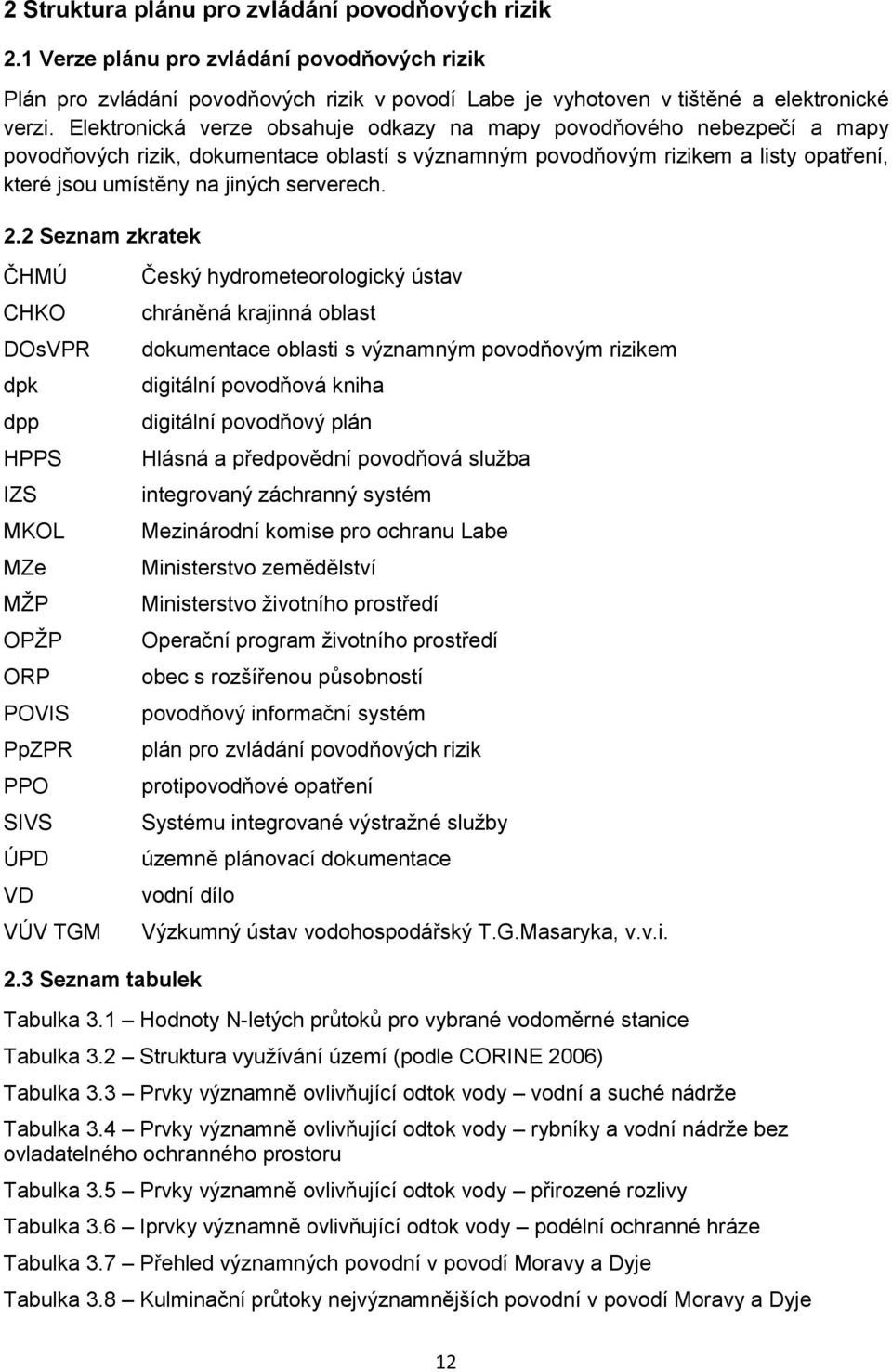 2.2 Seznam zkratek ČHMÚ CHKO DOsVPR dpk dpp HPPS IZS MKOL MZe MŽP OPŽP ORP POVIS PpZPR PPO SIVS ÚPD VD VÚV TGM Český hydrometeorologický ústav chráněná krajinná oblast dokumentace oblasti s významným