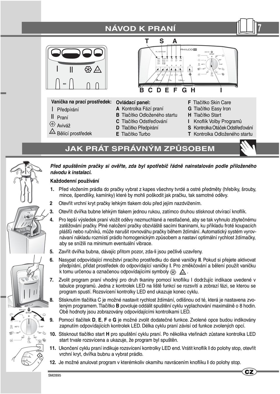 ZPŮSOBEM Před spuštěním pračky si ověřte, zda byl spotřebič řádně nainstalován podle přiloženého návodu k instalaci. Každodenní používání 1.