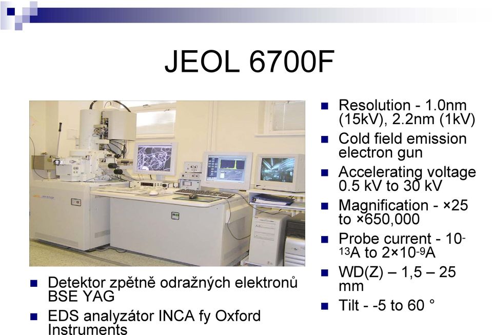 2nm (1kV) Cold field emission electron gun Accelerating voltage 0.