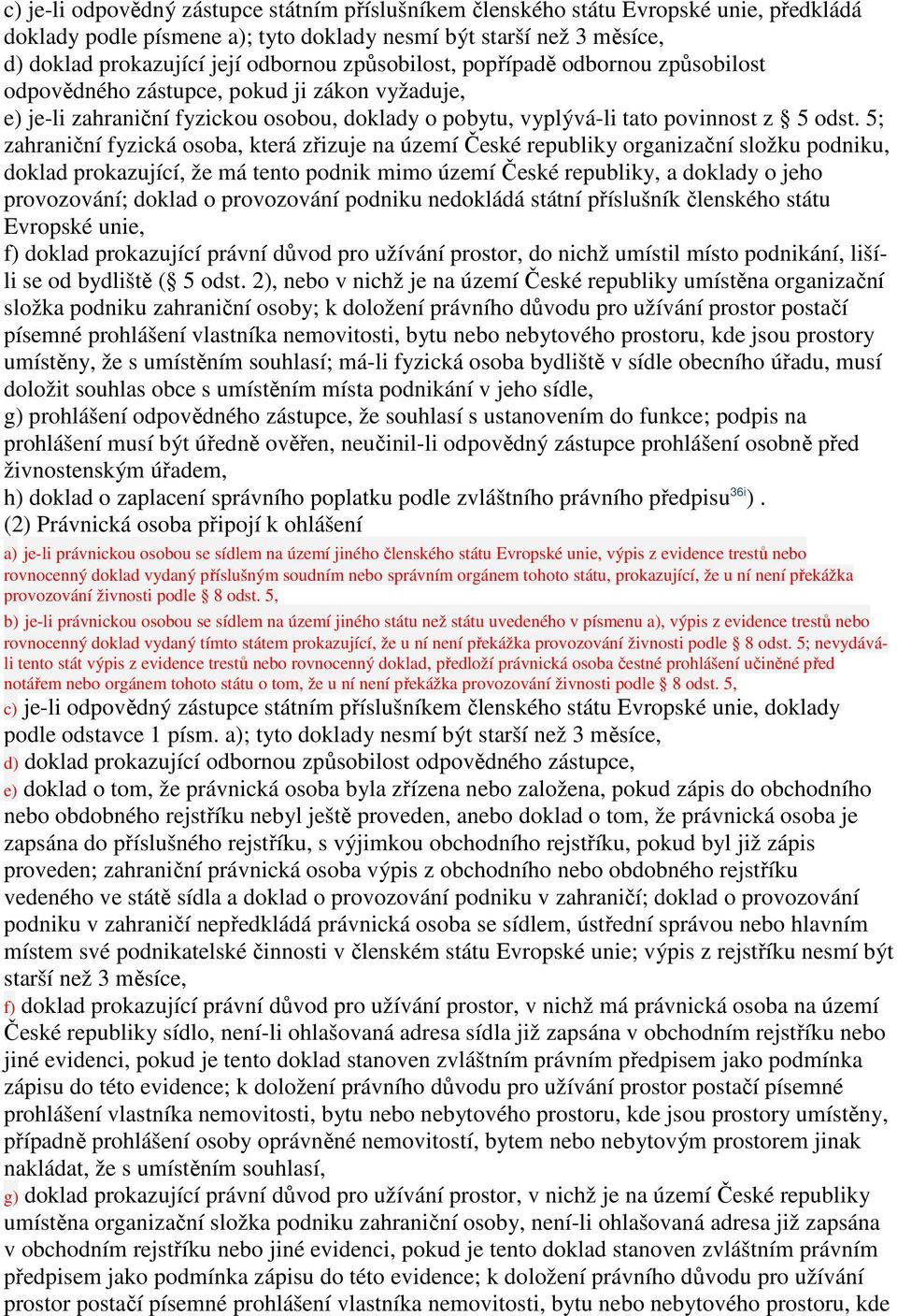 5; zahraniční fyzická osoba, která zřizuje na území České republiky organizační složku podniku, doklad prokazující, že má tento podnik mimo území České republiky, a doklady o jeho provozování; doklad