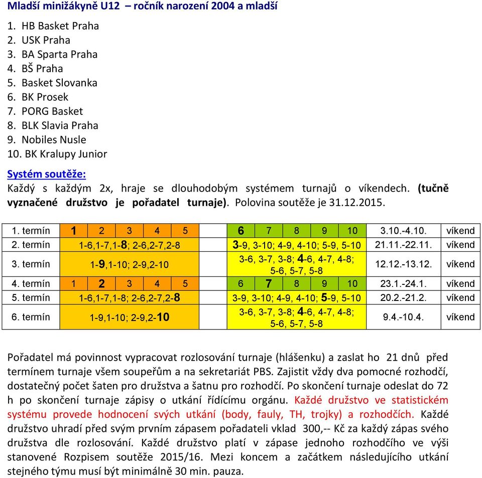 1. termín 1 2 3 4 5 6 7 8 9 10 3.10.-4.10. víkend 2. termín 1-6,1-7,1-8; 2-6,2-7,2-8 3-9, 3-10; 4-9, 4-10; 5-9, 5-10 21.11.-22.11. víkend 3. termín 1-9,1-10; 2-9,2-10 12.12.-13.12. víkend 4.