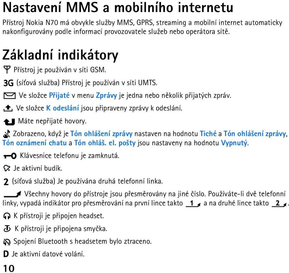 Ve slo¾ce K odeslání jsou pøipraveny zprávy k odeslání. Máte nepøijaté hovory. Zobrazeno, kdy¾ je Tón ohlá¹ení zprávy nastaven na hodnotu Tiché a Tón ohlá¹ení zprávy, Tón oznámení chatu a Tón ohlá¹.