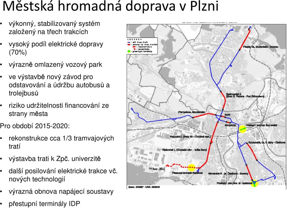 udržitelnosti financování ze strany města Pro období 2015-2020: rekonstrukce cca 1/3 tramvajových tratí výstavba trati k