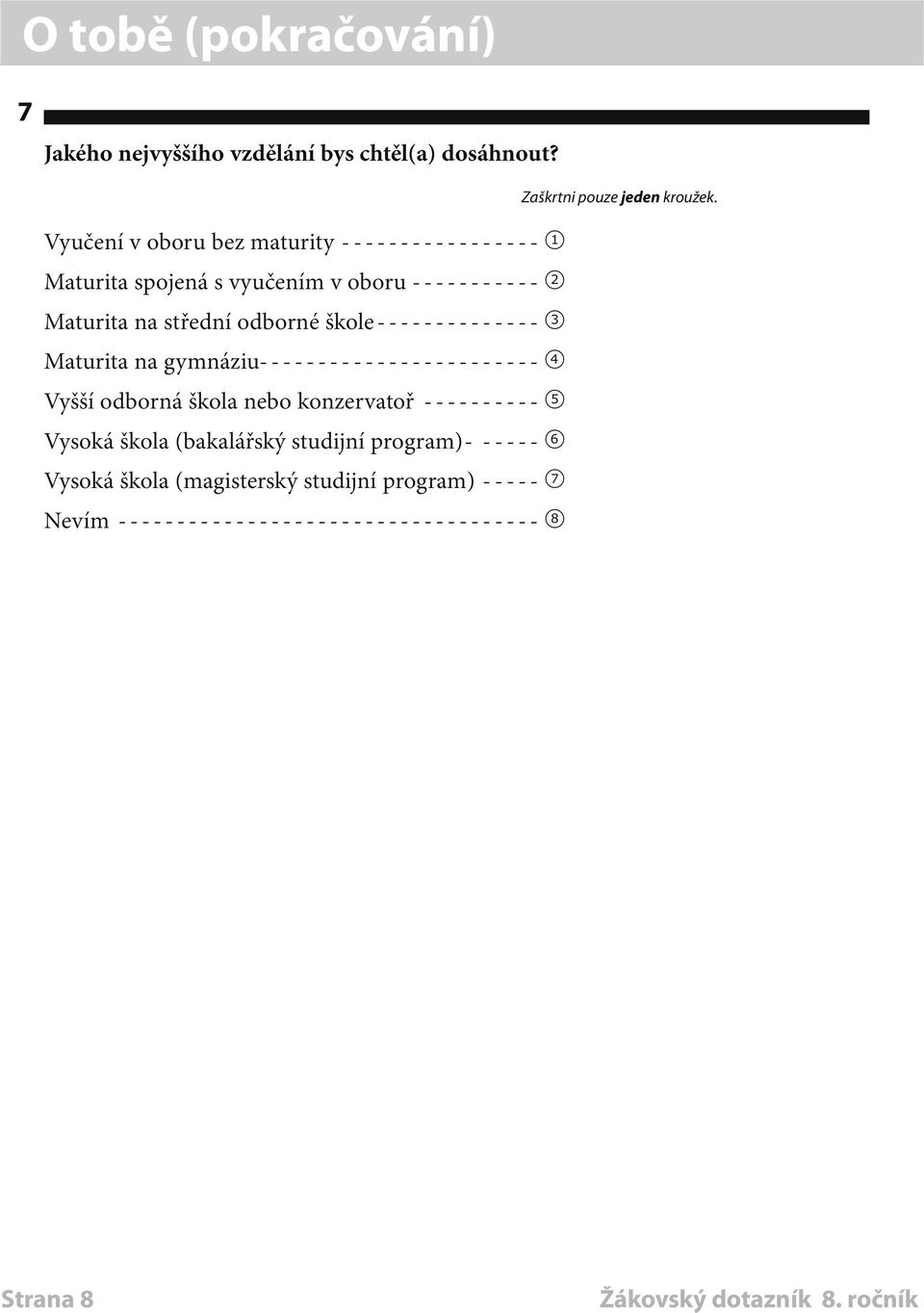 škole-------------- 3 Maturita na gymnáziu------------------------ 4 Vyšší odborná škola nebo konzervatoř----------- 5 Vysoká