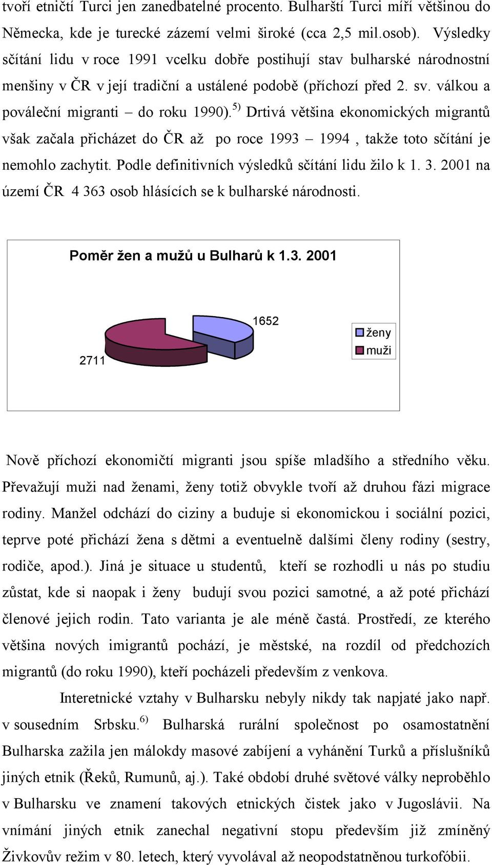 5) Drtivá většina ekonomických migrantů však začala přicházet do ČR až po roce 1993 1994, takže toto sčítání je nemohlo zachytit. Podle definitivních výsledků sčítání lidu žilo k 1. 3.