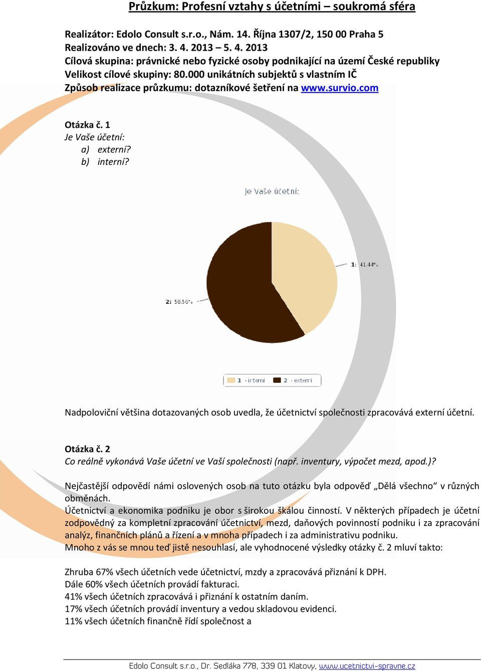 000 unikátních subjektů s vlastním IČ Způsob realizace průzkumu: dotazníkové šetření na www.survio.com Otázka č. 1 Je Vaše účetní: a) externí? b) interní?