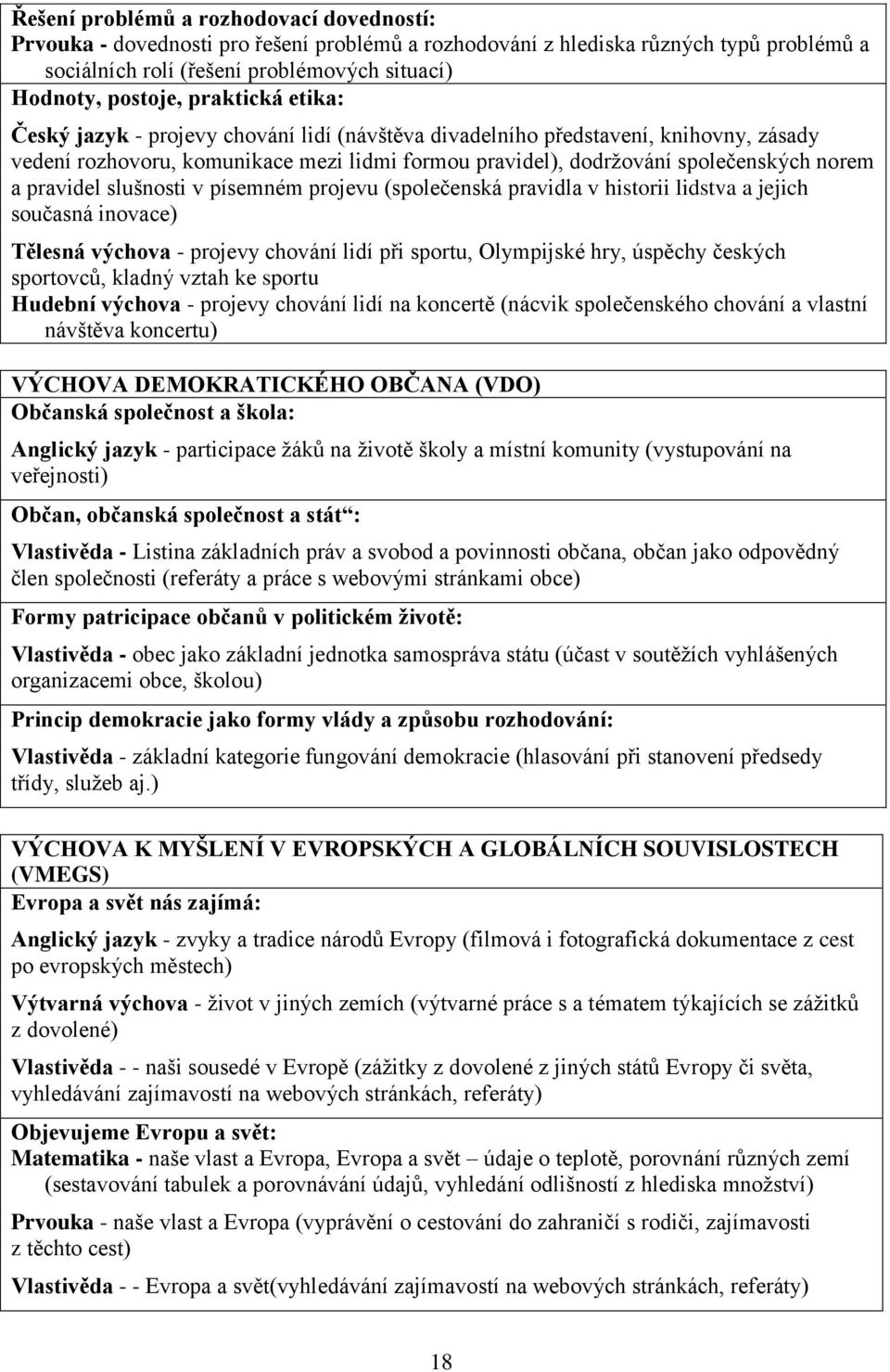 pravidel slušnosti v písemném projevu (společenská pravidla v historii lidstva a jejich současná inovace) Tělesná výchova - projevy chování lidí při sportu, Olympijské hry, úspěchy českých sportovců,