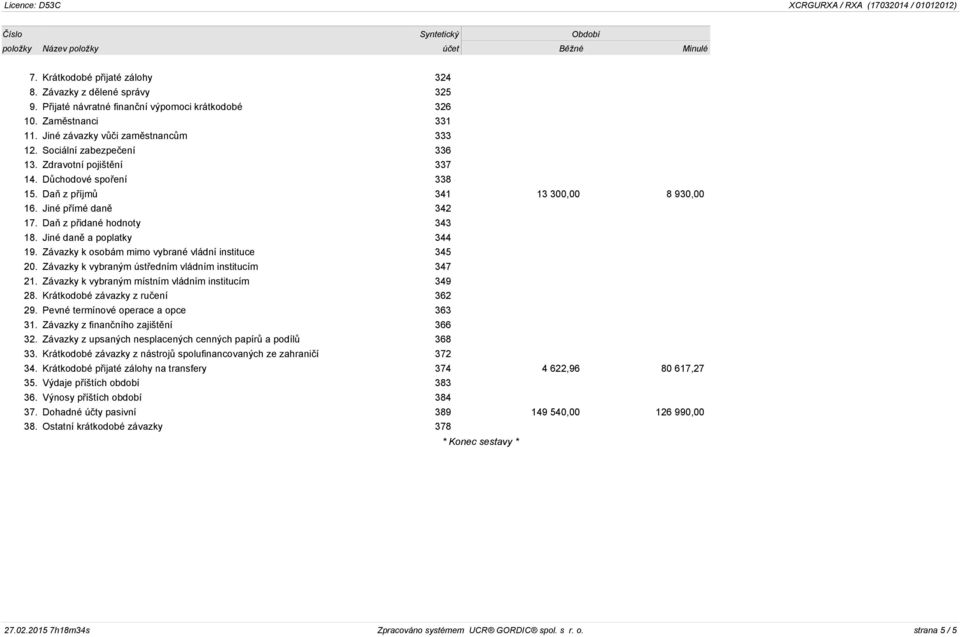 Daň z přidané hodnoty 343 18. Jiné daně a poplatky 344 19. Závazky k osobám mimo vybrané vládní instituce 345 20. Závazky k vybraným ústředním vládním institucím 347 21.