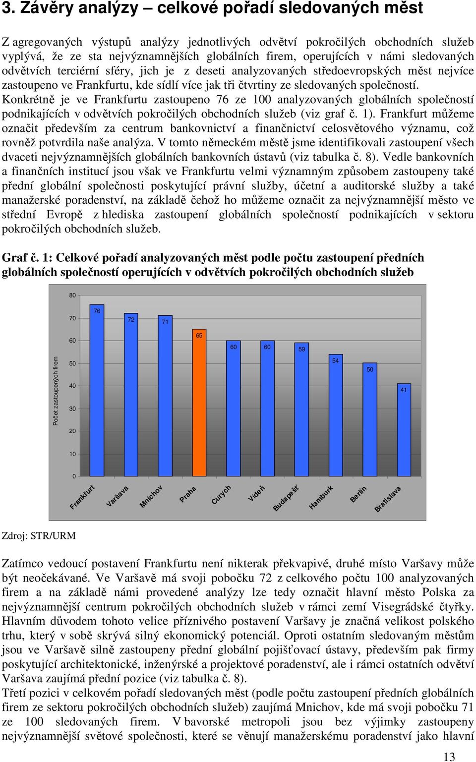 Konkrétně je ve u zastoupeno 76 ze 100 analyzovaných globálních společností podnikajících v odvětvích pokročilých obchodních služeb (viz graf č. 1).