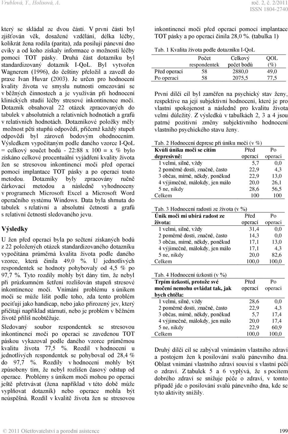 Druhá část dotazníku byl standardizovaný dotazník I-QoL. Byl vytvořen Wagnerem (1996), do češtiny přeloţil a zavedl do praxe Ivan Huvar (2003).