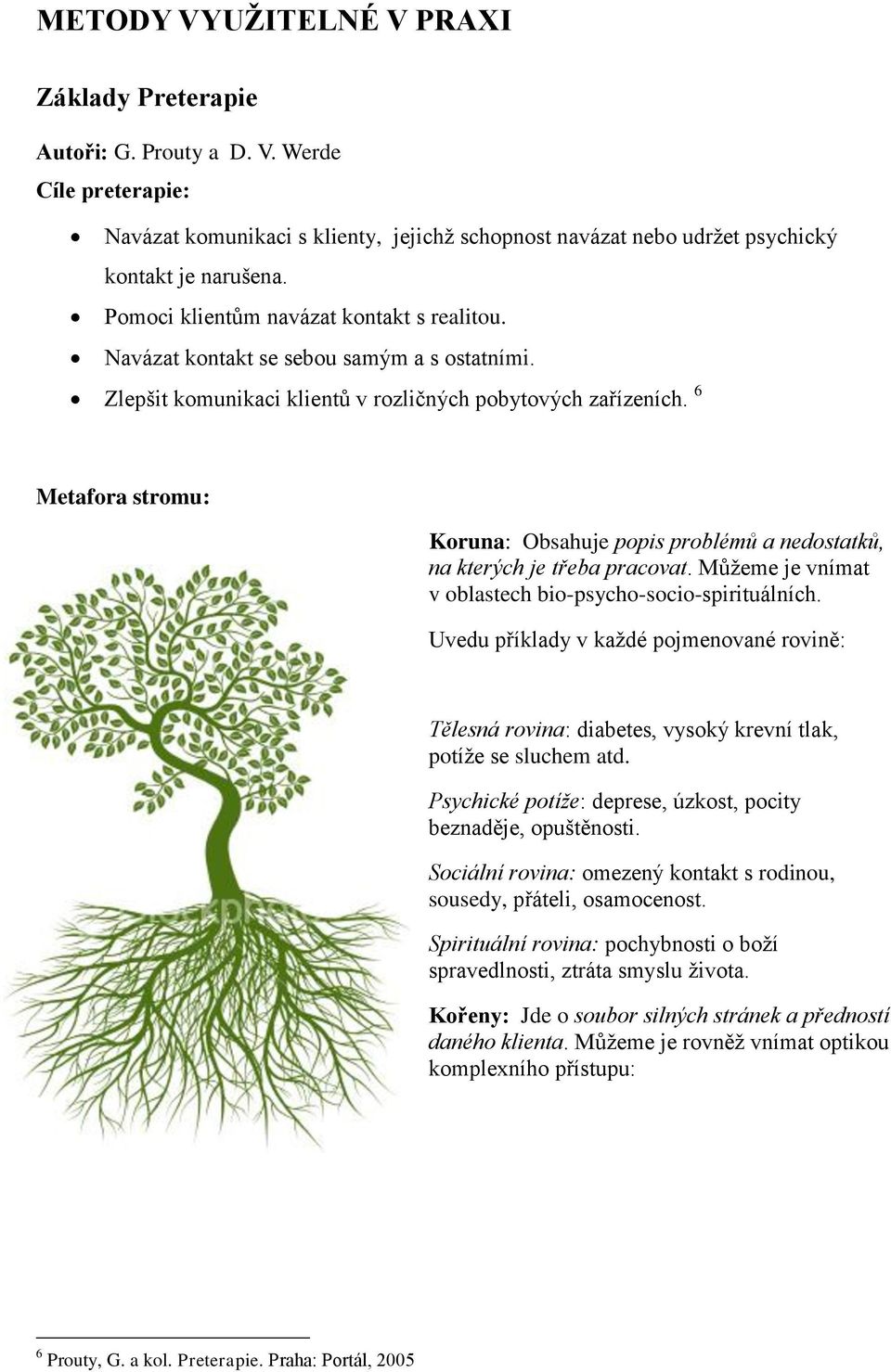 6 Metafora stromu: Koruna: Obsahuje popis problémů a nedostatků, na kterých je třeba pracovat. Můžeme je vnímat v oblastech bio-psycho-socio-spirituálních.