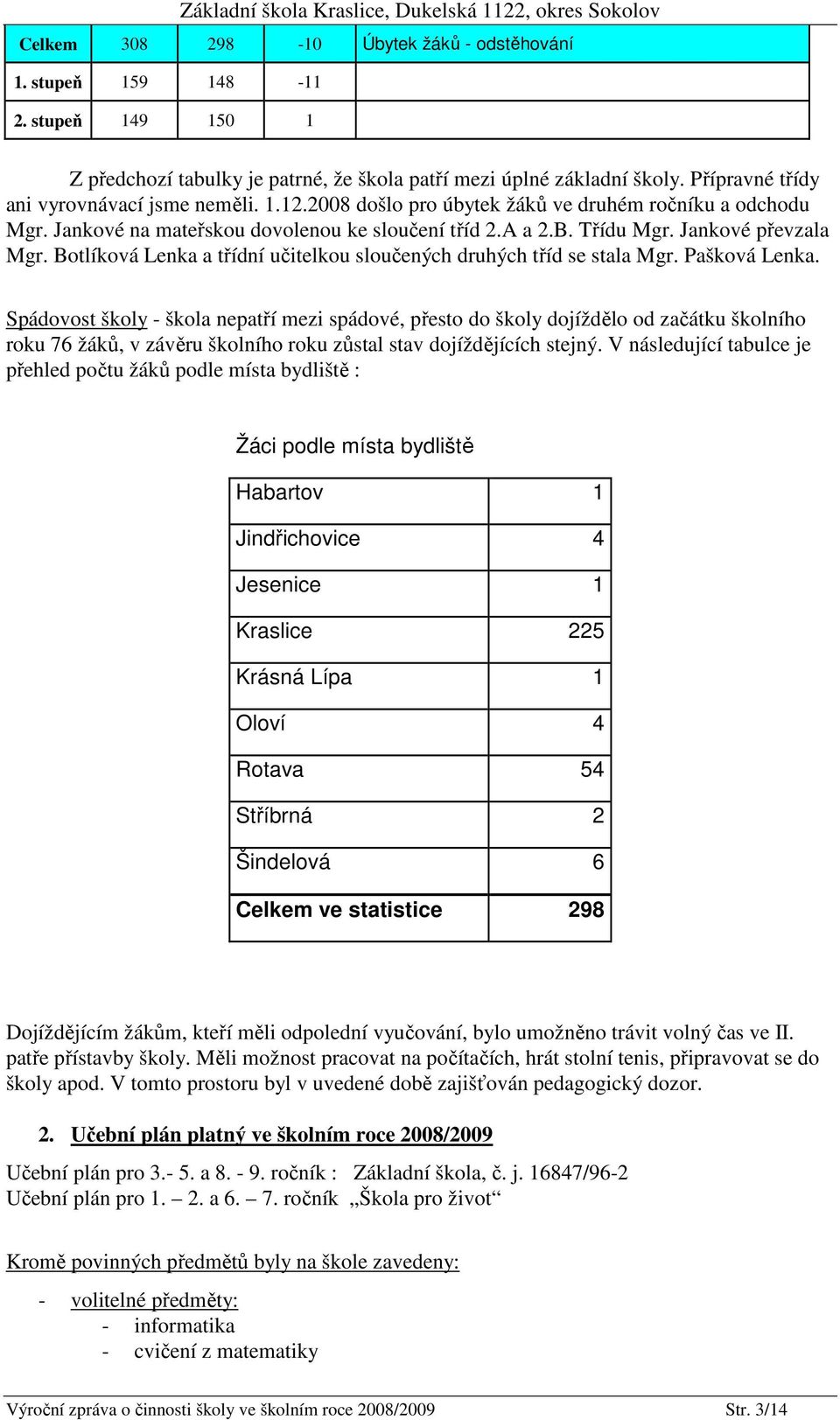 Jankové převzala Mgr. Botlíková Lenka a třídní učitelkou sloučených druhých tříd se stala Mgr. Pašková Lenka.