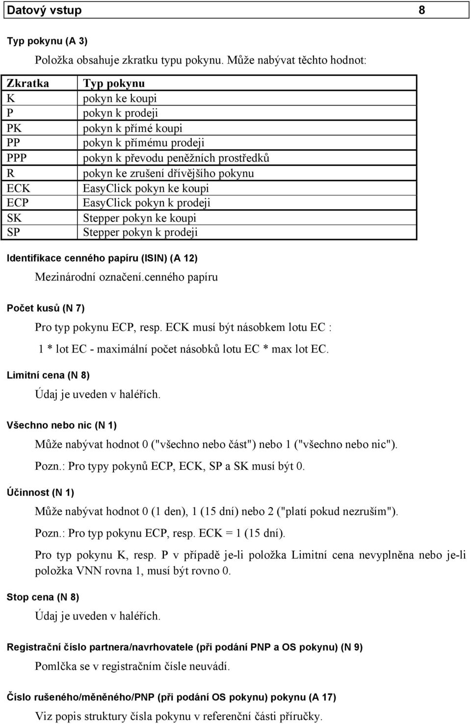 dřívějšího pokynu EasyClick pokyn ke koupi EasyClick pokyn k prodeji Stepper pokyn ke koupi Stepper pokyn k prodeji Identifikace cenného papíru (ISIN) (A 12) Mezinárodní označení.