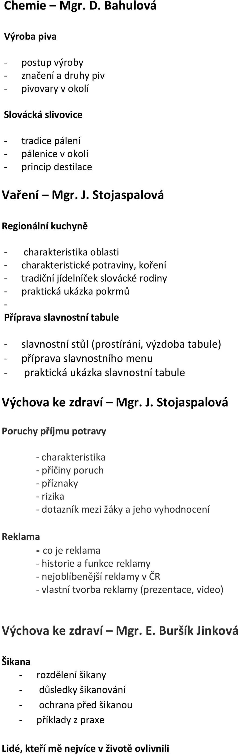 (prostírání, výzdoba tabule) příprava slavnostního menu praktická ukázka slavnostní tabule Výchova ke zdraví Mgr. J.