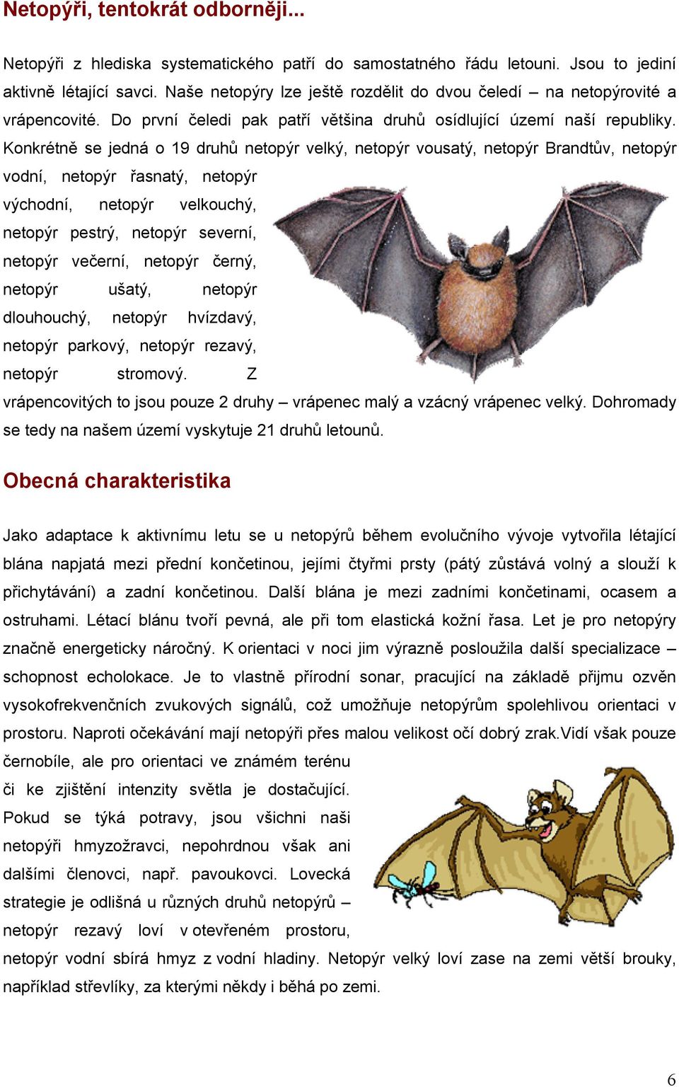 Konkrétně se jedná o 19 druhů netopýr velký, netopýr vousatý, netopýr Brandtův, netopýr vodní, netopýr řasnatý, netopýr východní, netopýr velkouchý, netopýr pestrý, netopýr severní, netopýr večerní,