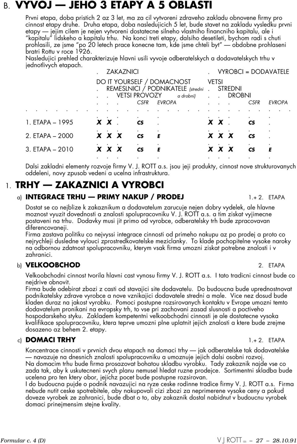 trhu. Na konci treti etapy, dalsiho desetileti, bychom radi s chuti prohlasili, ze jsme po 20 letech prace konecne tam, kde jsme chteli byt obdobne prohlaseni bratri Rottu v roce 1926.