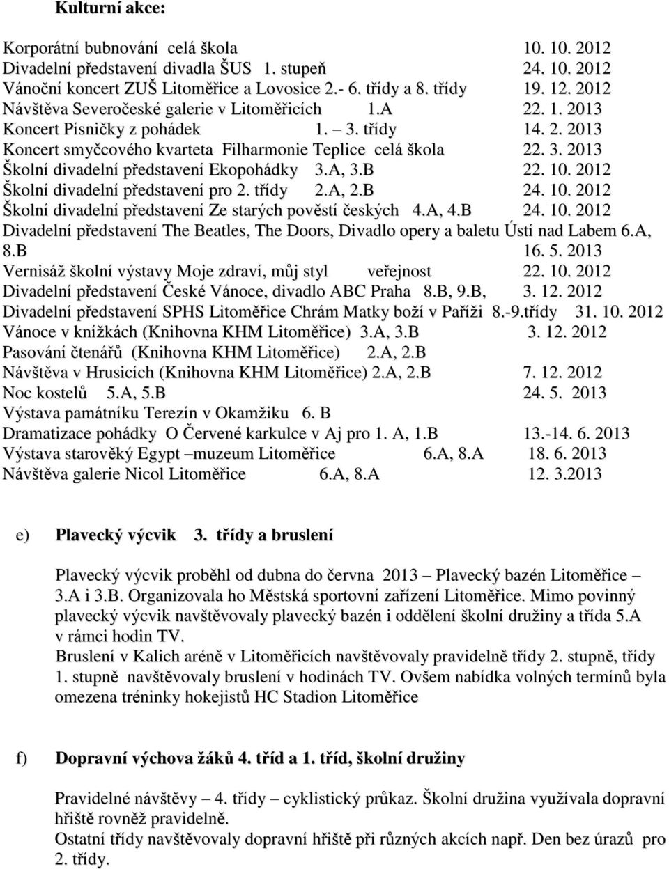 A, 3.B 22. 10. 2012 Školní divadelní představení pro 2. třídy 2.A, 2.B 24. 10. 2012 Školní divadelní představení Ze starých pověstí českých 4.A, 4.B 24. 10. 2012 Divadelní představení The Beatles, The Doors, Divadlo opery a baletu Ústí nad Labem 6.